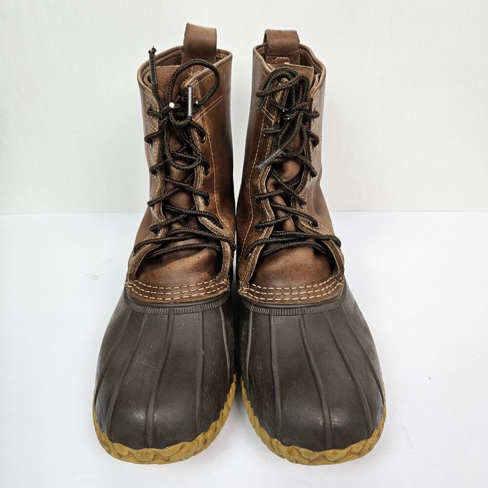 LL Bean 8" Unlined Bean Boots Brown Leather Duck Boot 6 - Picture 3 of 10